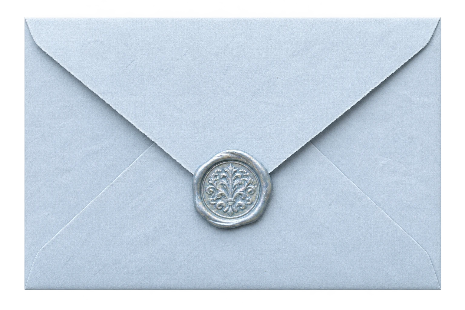 A powder blue wax-sealed envelope